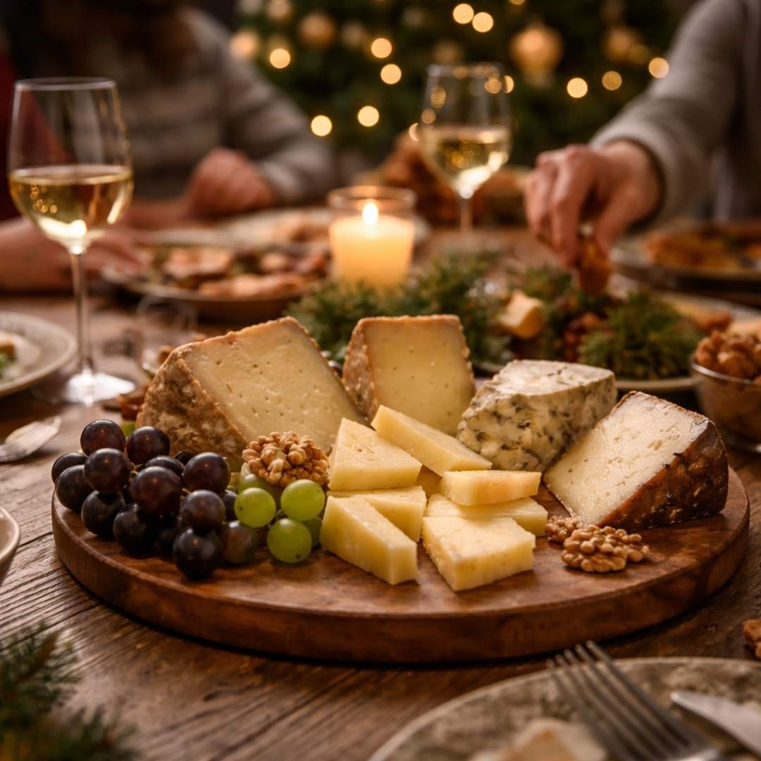 Queso en las celebraciones compartido en una mesa familiar durante una reunión de fin de año